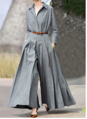 WOLFF Long Sleeve Pleated Jumpsuit (One Piece)